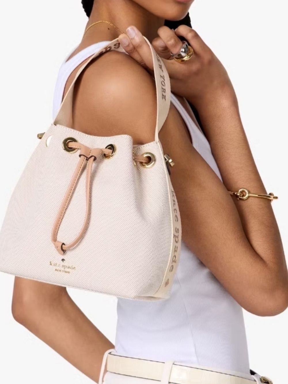 Kate Spade Kip Canvas Bucket Crossbody Bag, Light Fawn Multi - Picture 1 of 4